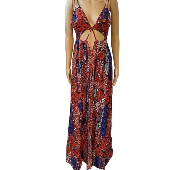 Women Bohemian Maxi Dress M Sexy Cut Out Babydoll Cottagecore Romantic Coastal - Picture 1 of 14
